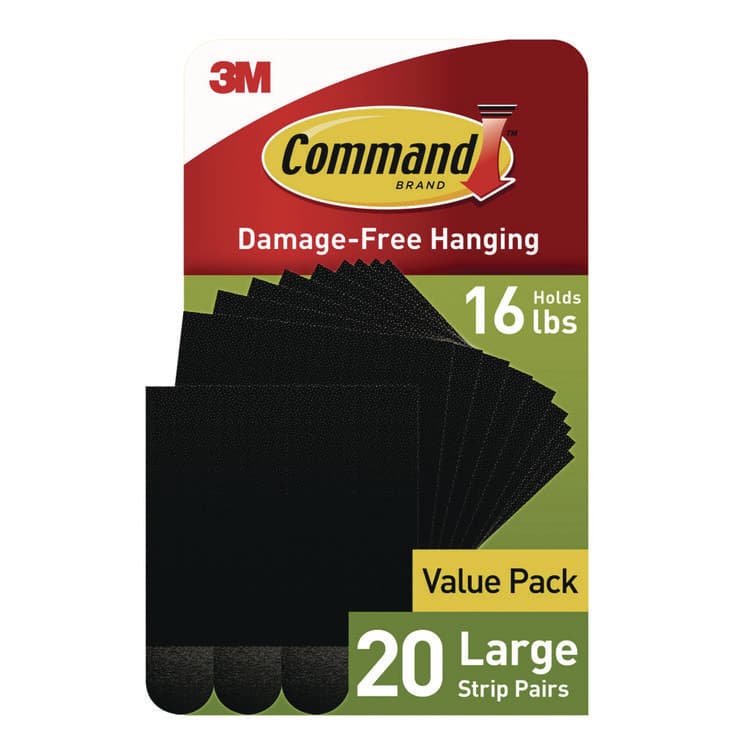 3M/COMMERCIAL TAPE DIV. Damage-Free Hanging Picture Hanging Strip Pairs, Holds up to 3.75 lb, Large: 0.75" x 0.65", 20/Pack (MMM17206BLK20NA)