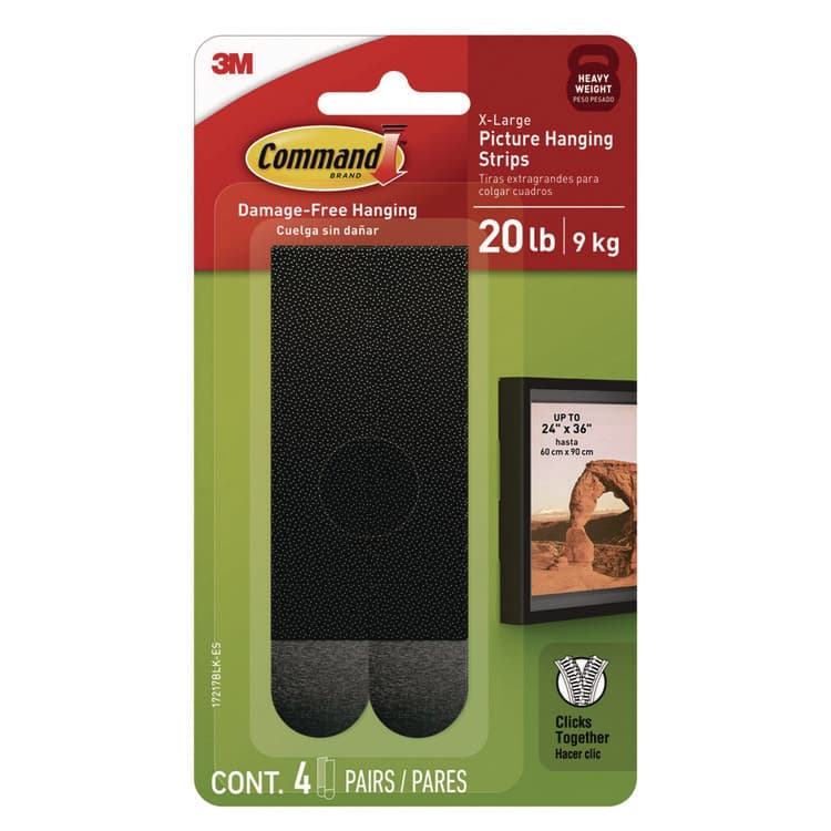 3M/COMMERCIAL TAPE DIV. Damage-Free Hanging Picture Hanging Strip Pairs, Holds up to 5 lb, Black, 4/Pack (MMM17217BLKES)