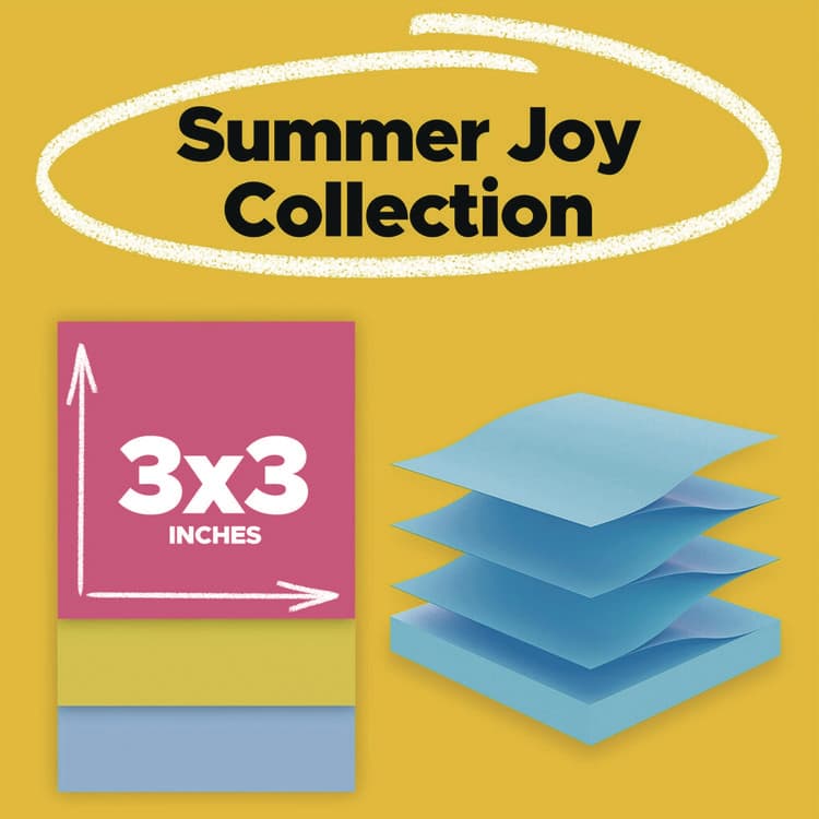 3M/COMMERCIAL TAPE DIV. Pop-Up Notes Summer Joy Collection Colors, 3" x 3", Assorted Colors, 90 Sheets/Pad, 6 Pads/Pack (MMMR3306SSJOY) thumbnail 2