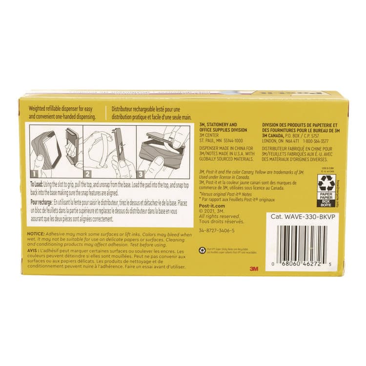 3M/COMMERCIAL TAPE DIV. Wave Design Dispenser with Notes, For 3 x 3 Pads, Includes (3) 90-Sheet Simply Serene Collection Colors Pop-up Pads, Black (MMMWAVE330BKVP) thumbnail 3