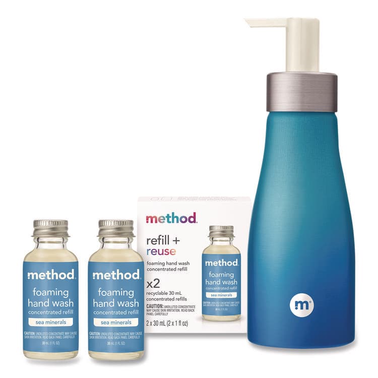 METHOD PRODUCTS . Refill + Reuse Foaming Hand Soap Refill Kit, Sea Minerals Scent, (2) 1 oz Refill Bottles, 10 oz Dispenser Bottle (MTH356001) thumbnail 2