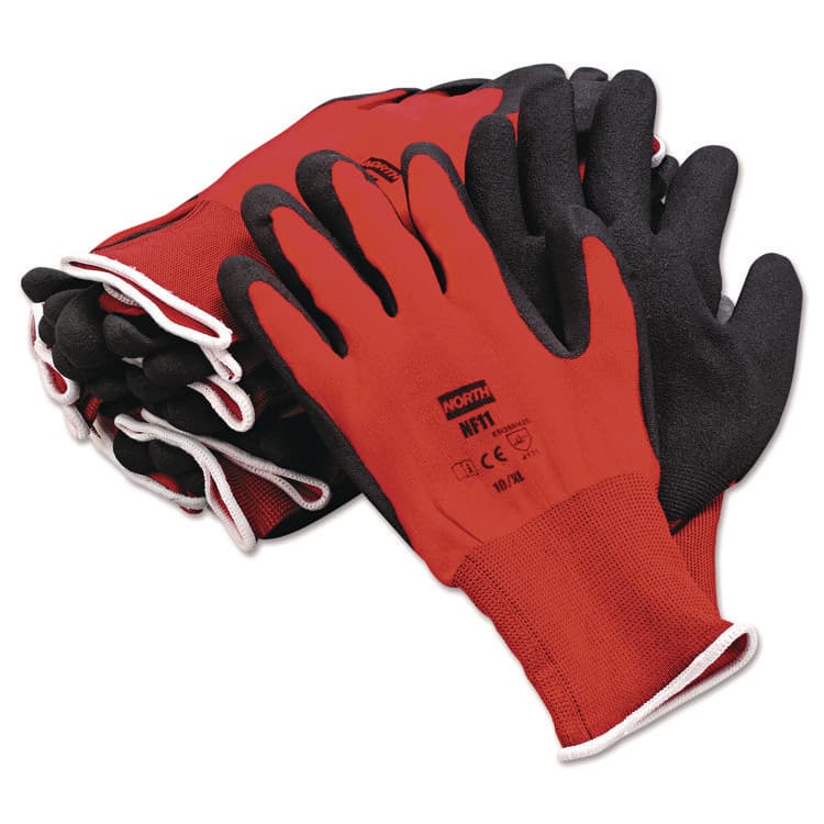 NORTH SAFETY PRODUCTS NorthFlex Red Foamed PVC Gloves, EN388: 4131, 10" Long, X-Large (Size 10), Red/Black, 12 Pairs (NSPNF1110XL)