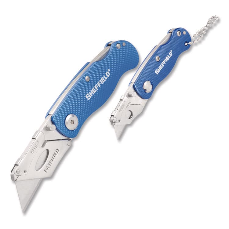 GREAT NECK SAW MFG. Folding Lock Back Utility Knife Set, 1 Standard, 1 Mini, Blue (GNS12117)