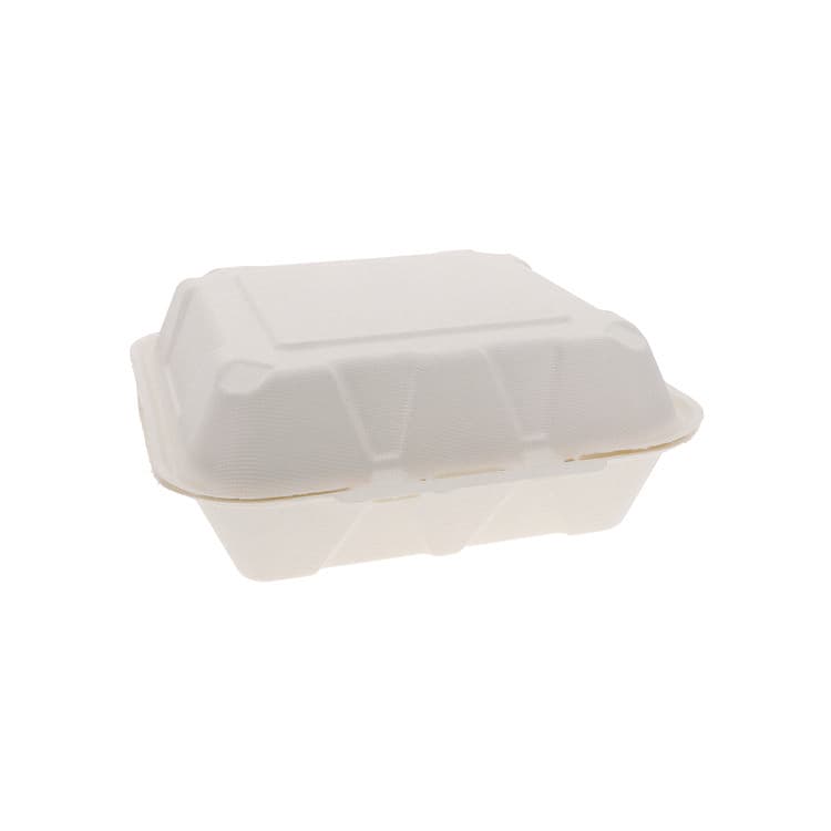 PACTIV EVERGREEN CORPORATION EarthChoice PFAS Free Compostable Hinged Lid Container, 9 x 9 x 3.5, White, Sugarcane, 150/Carton (PCTYMCH0901BB)