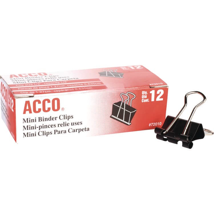ACCO BRANDS, . Binder Clips, Mini, 0.25" Capacity, Black/Silver, Dozen (ACC72010)
