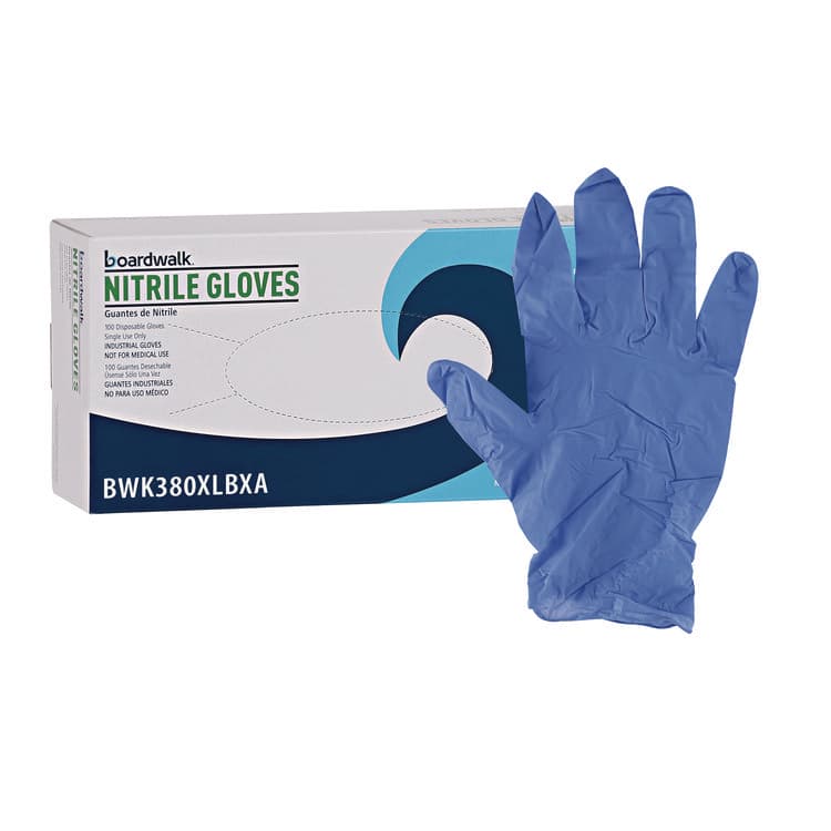 BOARDWALK 380 Series Disposable General-Purpose Nitrile Gloves, Powder-Free, X-Large, 4 mil Thick, 9.5" Long, Blue, 100/Box (BWK380XLBXA)