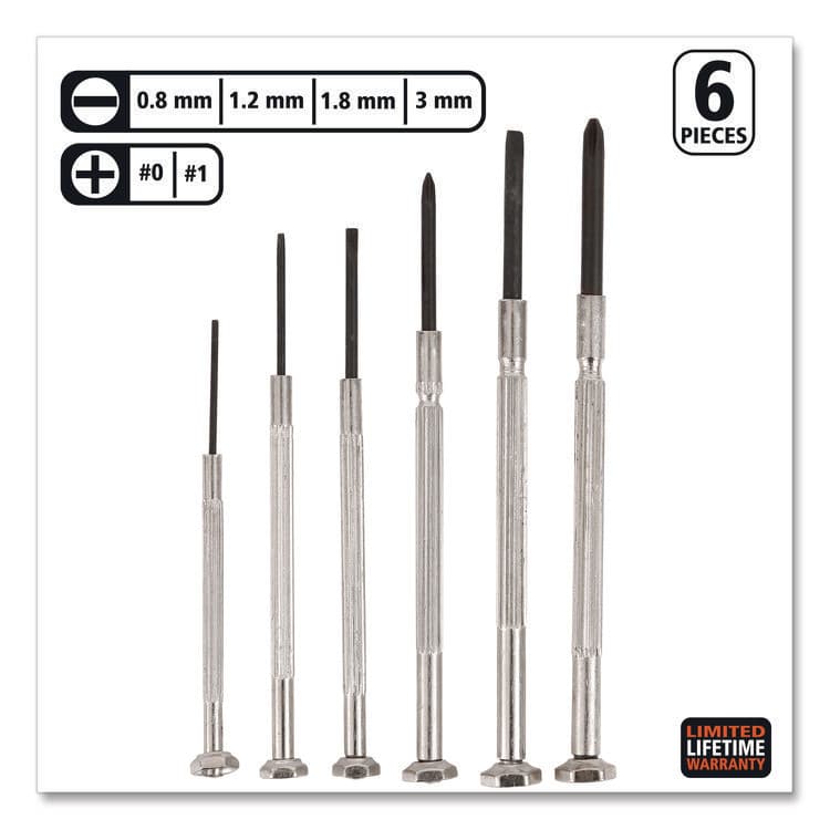 GREAT NECK SAW MFG. Precision Screwdriver Set, Six-Piece, Phillips/Slotted, Assorted Lengths, Polished Steel Handles (GNSGP6C) thumbnail 2