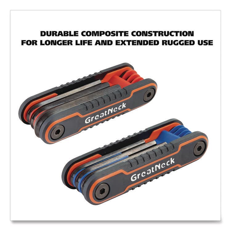 GREAT NECK SAW MFG. Hex Key Fold-Up Tool Set, Two-Piece, Metric/SAE, Black-Oxide/Blue (SAE), Black-Oxide/Red (Metric) (GNS74205) thumbnail 4