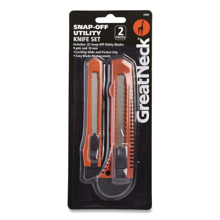 GREAT NECK SAW MFG. Snap-Off Utility Knife Set, 9 mm Knife, 18 mm Knife, Orange/Black (GNS2SBK) thumbnail 3