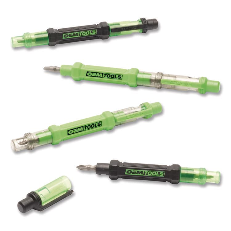 GREAT NECK SAW MFG. 6-Way Pen-Style Screw/Nut Driver, Phillips/Slotted Bits, Metric Sockets, 5.38" Long, Black/Green, Green/Clear, 4/Pack (GNS22537)