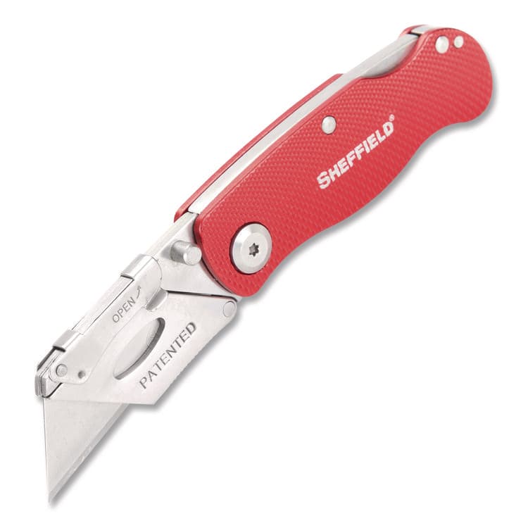 GREAT NECK SAW MFG. Quick Change Lock Back Utility Knife, 1.25" Blade, 3.5" Aluminum Handle, Red (GNS12614)