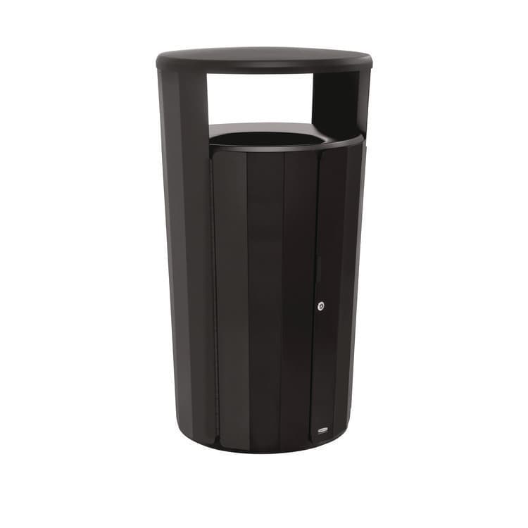 RUBBERMAID COMMERCIAL PROD. RESIST Round Waste Container, 45 gal, Metal, Textured Black/Black Gloss (RCP2184979)