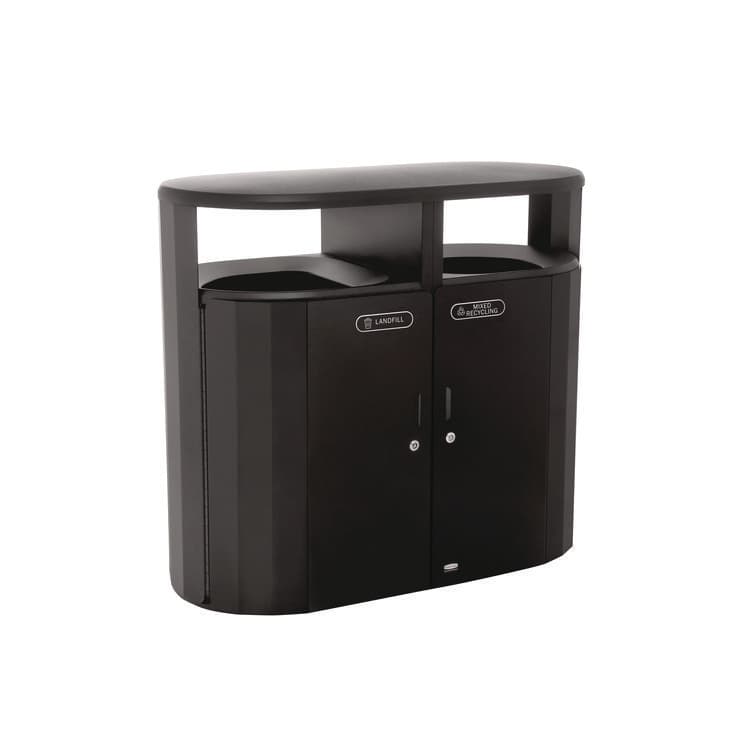 RUBBERMAID COMMERCIAL PROD. RESIST Dual Stream Waste and Recycling Container, 66 gal, Metal, Textured Black/Black Gloss (RCP2185042) thumbnail 2