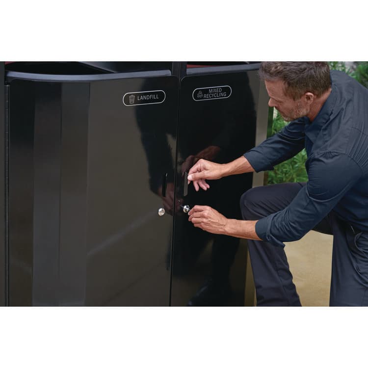 RUBBERMAID COMMERCIAL PROD. RESIST Dual Stream Waste and Recycling Container, 66 gal, Metal, Textured Black/Black Gloss (RCP2185042) thumbnail 4