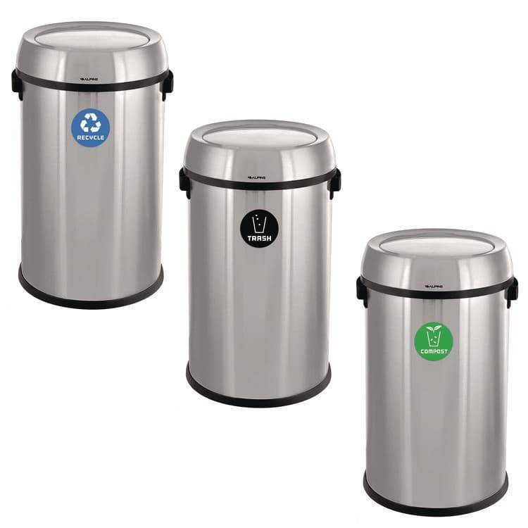 ALPINE INDUSTRIES 17 Gallon Stainless Steel Indoor Recycling, Trash and Compost Bins with Swivel Lid (ALH47065L1RTCO)