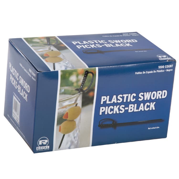 AMERCAREROYAL Sword Picks, Plastic, 6", Black, 1,000/Box, 10 Boxes/Carton (RPPRP147BK) thumbnail 3