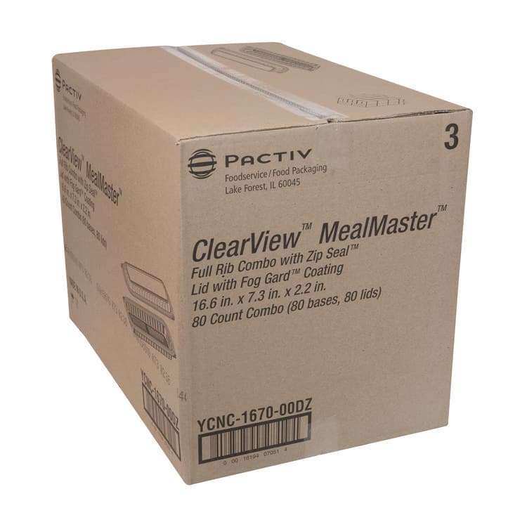 PACTIV EVERGREEN CORPORATION MealMaster Rib Container Base/Lid, 16.6 x 7.3 x 2.3, Black/Clear, Plastic, 80/Carton (PCTYCNC167000DZ) thumbnail 2