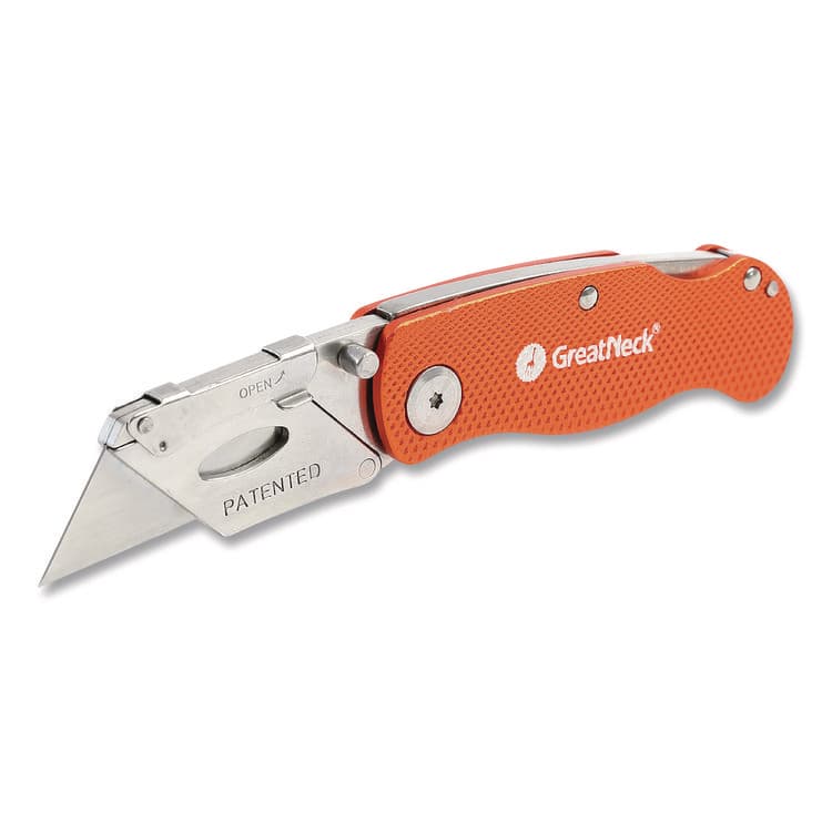 GREAT NECK SAW MFG. Quick Change Lock Back Utility Knife, 3.5" Aluminum Handle, Orange (GNS74201)