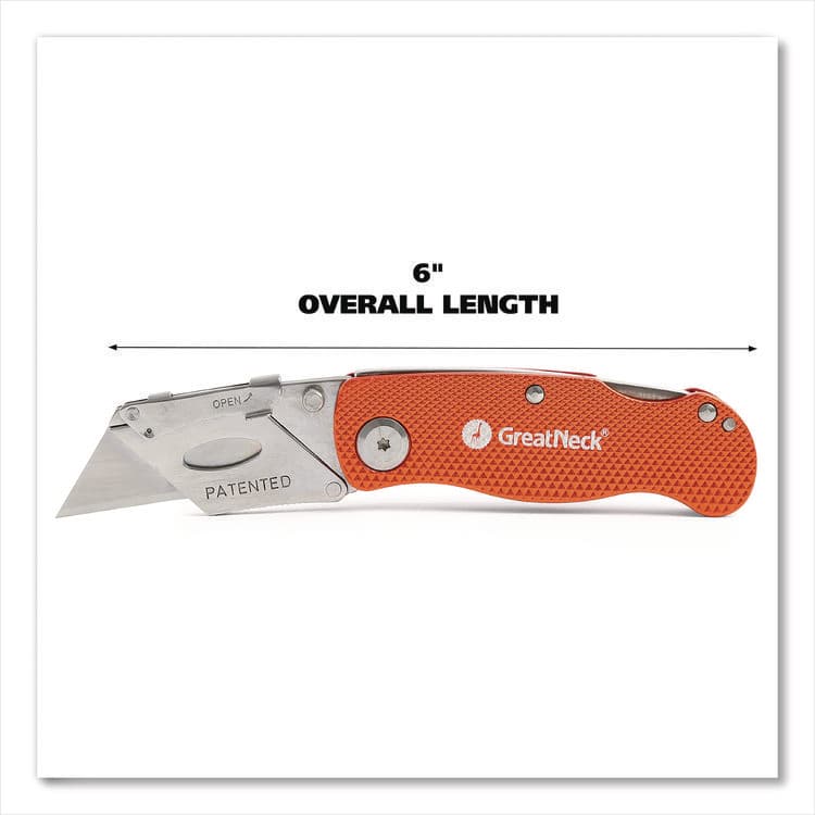GREAT NECK SAW MFG. Quick Change Lock Back Utility Knife, 3.5" Aluminum Handle, Orange (GNS74201) thumbnail 2