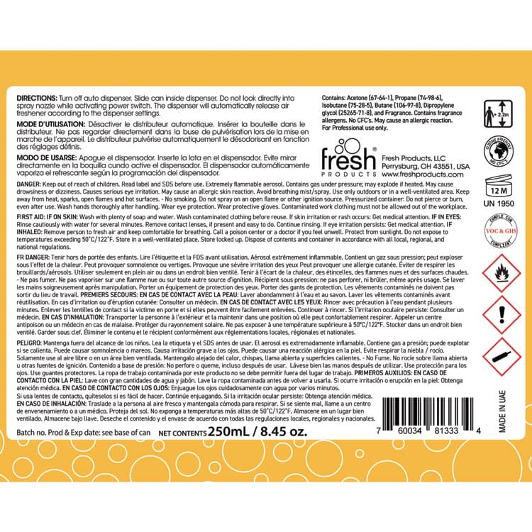FRESH PRODUCTS Fusion Metered Aerosols, Citrus Sorbet, 8.45 oz, 12/Carton (FRSMA12CS) thumbnail 4
