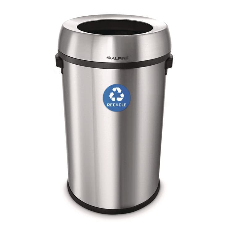 ALPINE INDUSTRIES 17 Gallon Stainless Steel Open Top Recycling Bin Receptacle (ALHALP47065LR)