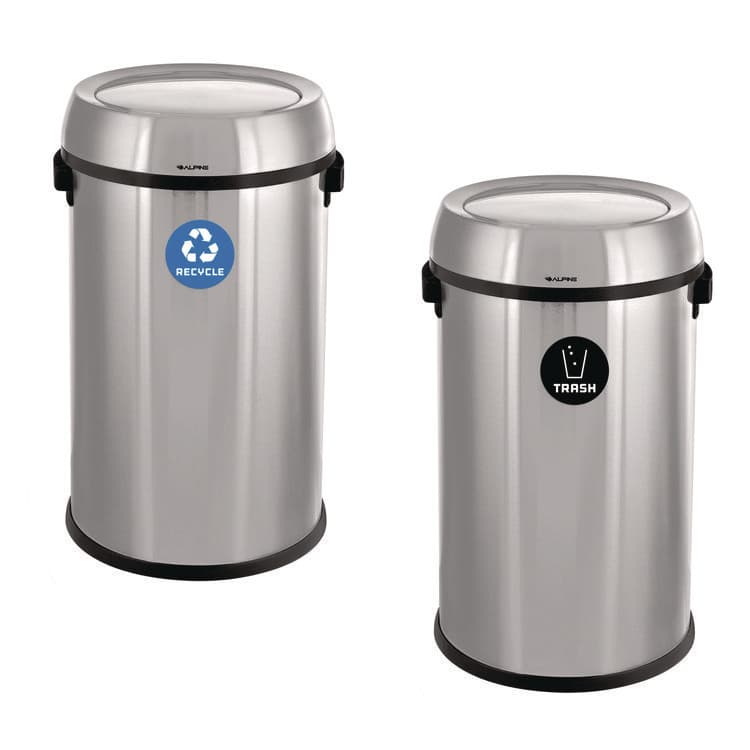 ALPINE INDUSTRIES 17 Gallon Stainless Steel Open Top Recycling Bin and Trash Receptacle (ALHALP47065LRT)