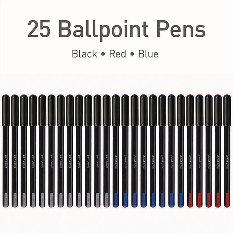 TOPS BUSINESS FORMS PENTONIC Ballpoint Pen, Stick, Fine 0.7 mm, Assorted Ink Colors, Black Barrel, 25/Pack (PNT12126) thumbnail 3