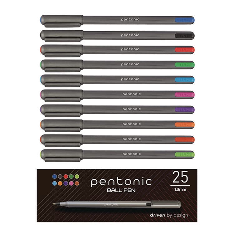 TOPS BUSINESS FORMS PENTONIC Ballpoint Pen, Stick, Medium 1 mm, Assorted Ink Colors, Charcoal Gray Barrel, 25/Pack (PNT12127)