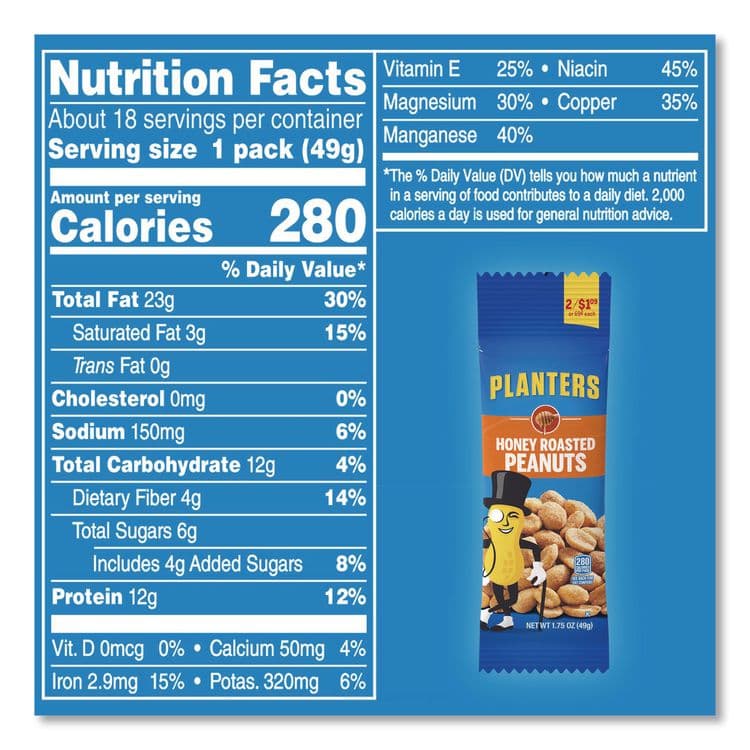KRAFT FOODS, Honey Roasted Peanuts, 1.75 oz Tube, 18/Box (GRR20900625) thumbnail 4