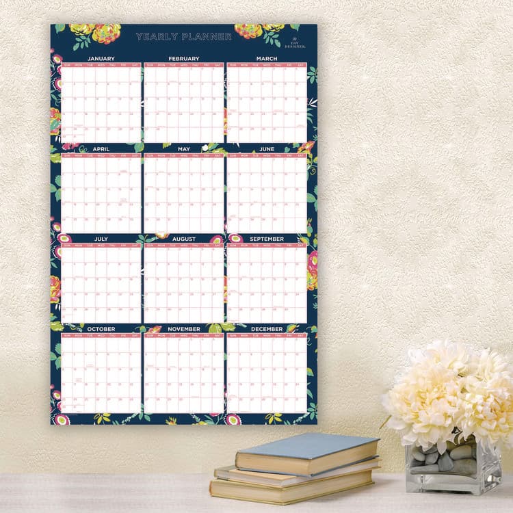 BLUE SKY Day Designer Peyton Laminated Erasable Wall Calendar, Floral Artwork, 36 x 24, White/Navy Sheets, 12-Month (Jan to Dec): 2026 (BLS103632) thumbnail 4