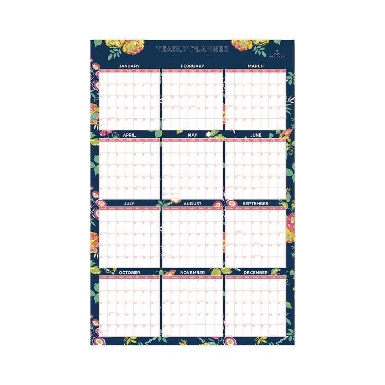 BLUE SKY Day Designer Peyton Laminated Erasable Wall Calendar, Floral Artwork, 36 x 24, White/Navy Sheets, 12-Month (Jan to Dec): 2026 (BLS103632) thumbnail 2
