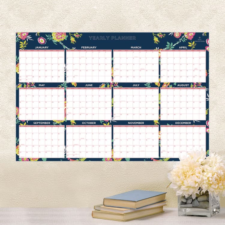 BLUE SKY Day Designer Peyton Laminated Erasable Wall Calendar, Floral Artwork, 36 x 24, White/Navy Sheets, 12-Month (Jan to Dec): 2026 (BLS103632) thumbnail 3