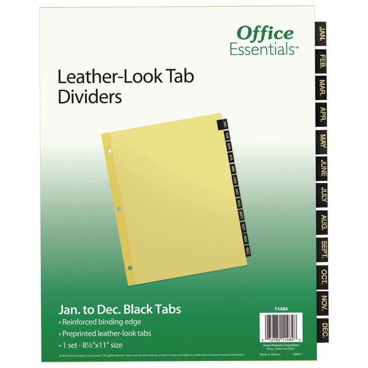 AVERY PRODUCTS CORPORATION Preprinted Black Leather Tab Dividers, 12-Tab, Jan. to Dec., 11 x 8.5, Buff, 1 Set (AVE11484)