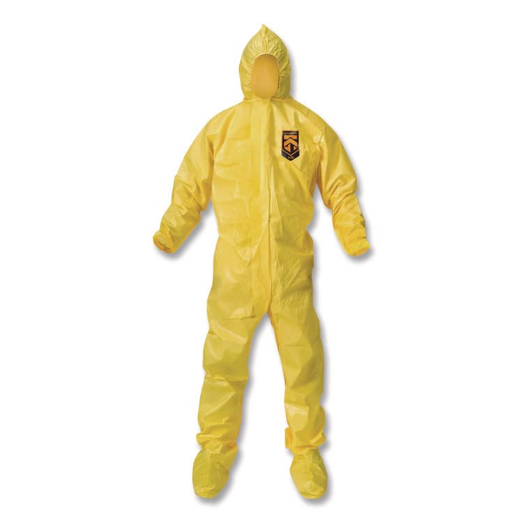 KIMBERLY-CLARK PROFESSIONAL A70 Chemical Spray Protection Coveralls, Elastic Wrists, Ankles, Hood and Boots, Medium, Yellow, 12/Carton (ANS00682)
