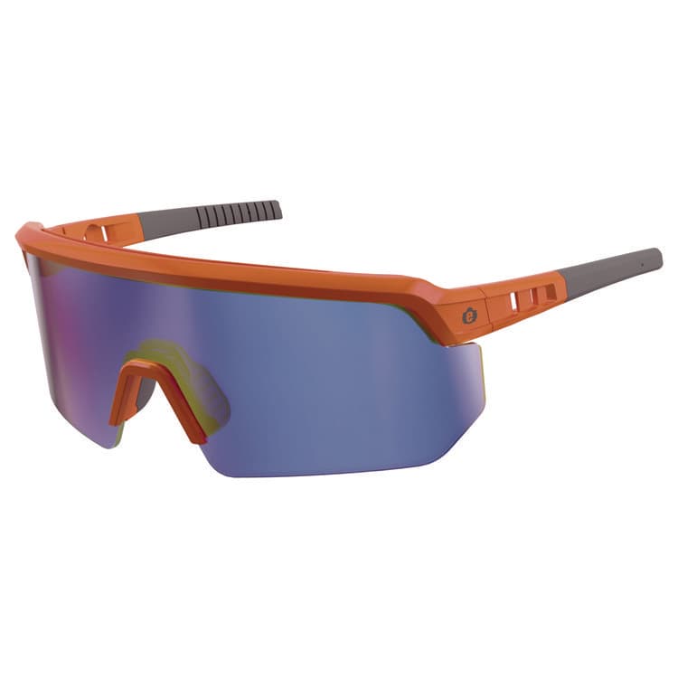 ERGODYNE CORPORATION Skullerz AEGIR Anti-Scratch Enhanced Anti-Fog Safety Glasses, Orange Half Frame, Polarized Mirrored Blue Single Lens (EGO55062)
