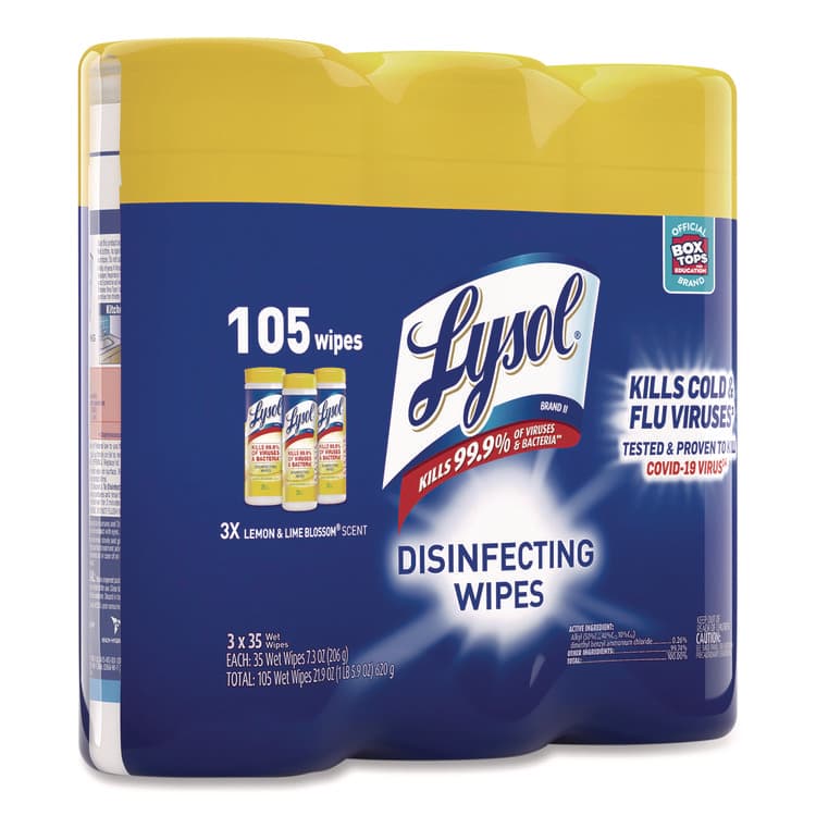 RECKITT BENCKISER Disinfecting Wipes, 1-Ply, 7 x 7.25, Lemon and Lime Blossom, White, 35 Wipes/Canister, 3 Canisters/Pack, 4 Packs/Carton (RAC82159CT) thumbnail 2