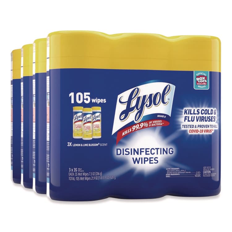 RECKITT BENCKISER Disinfecting Wipes, 1-Ply, 7 x 7.25, Lemon and Lime Blossom, White, 35 Wipes/Canister, 3 Canisters/Pack, 4 Packs/Carton (RAC82159CT) thumbnail 3
