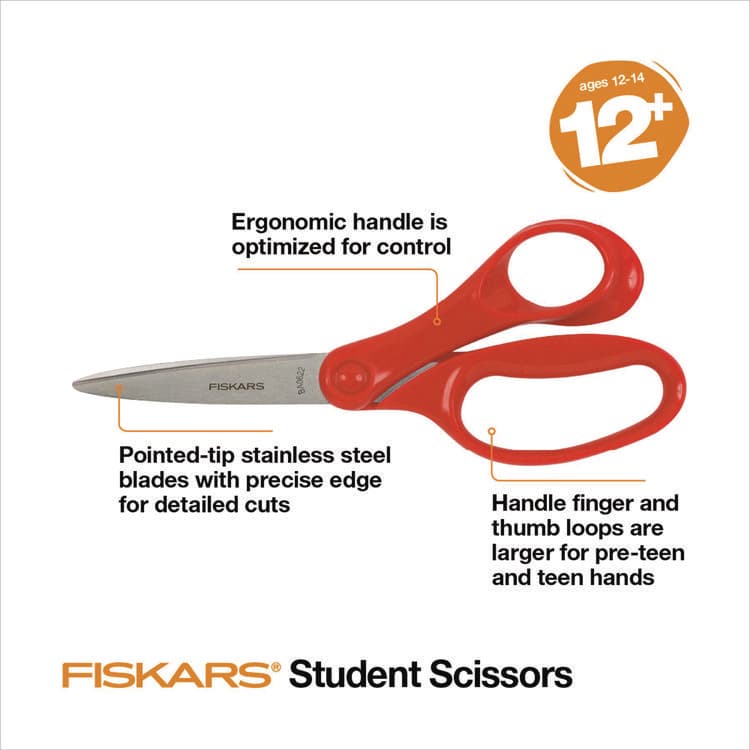 FISKARS MANUFACTURING CORP Student Scissors, Pointed Tip, 7" Long, Offset Assorted Color Handle (FSK1068911) thumbnail 2