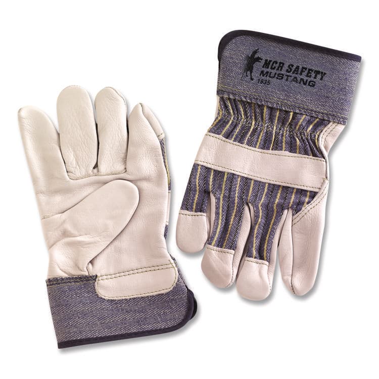 MCR SAFETY Mustang Leather Palm Gloves, Gunn Cut, Wing Thumb, X-Large, Blue/Cream, 12 Pairs (MPG1935XL) thumbnail 4