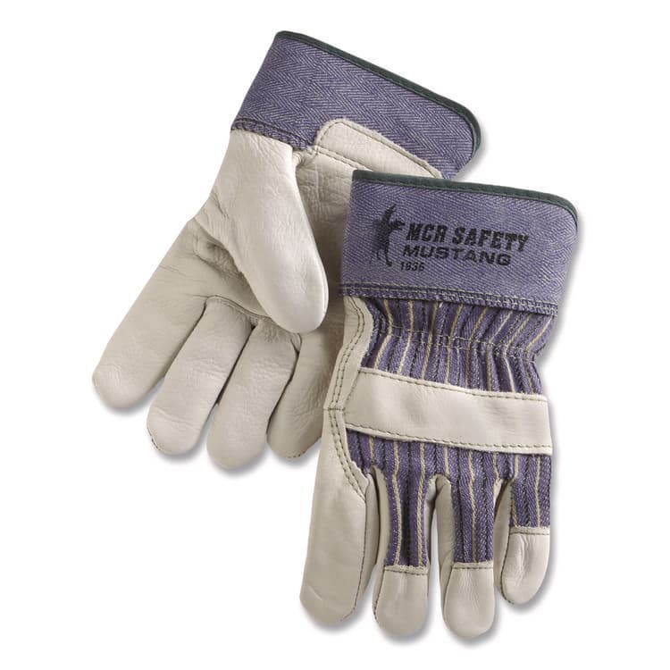 MCR SAFETY Mustang Leather Palm Gloves, Gunn Cut, Wing Thumb, X-Large, Blue/Cream, 12 Pairs (MPG1935XL) thumbnail 3