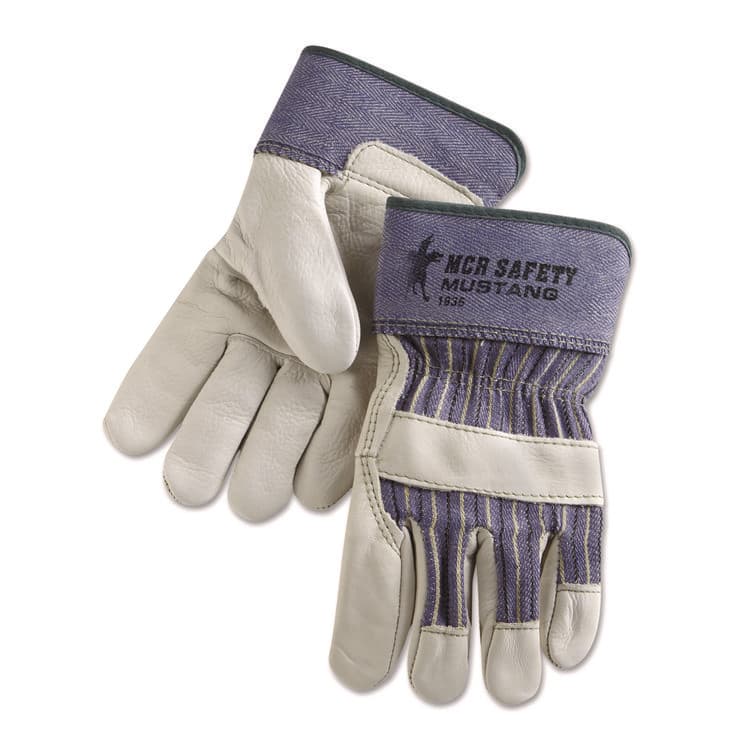 MCR SAFETY Grain Leather Palm Gloves, Gunn Cut, Wing Thumb, Medium, Blue Striped/White, 12 Pairs (MPG1935M) thumbnail 3
