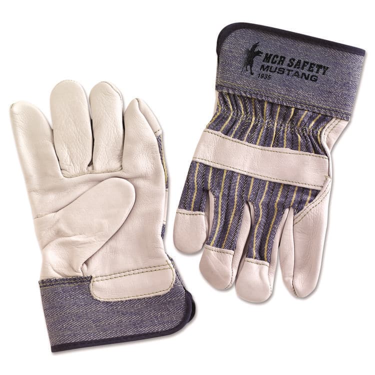 MCR SAFETY Grain Leather Palm Gloves, Gunn Cut, Wing Thumb, Medium, Blue Striped/White, 12 Pairs (MPG1935M) thumbnail 4