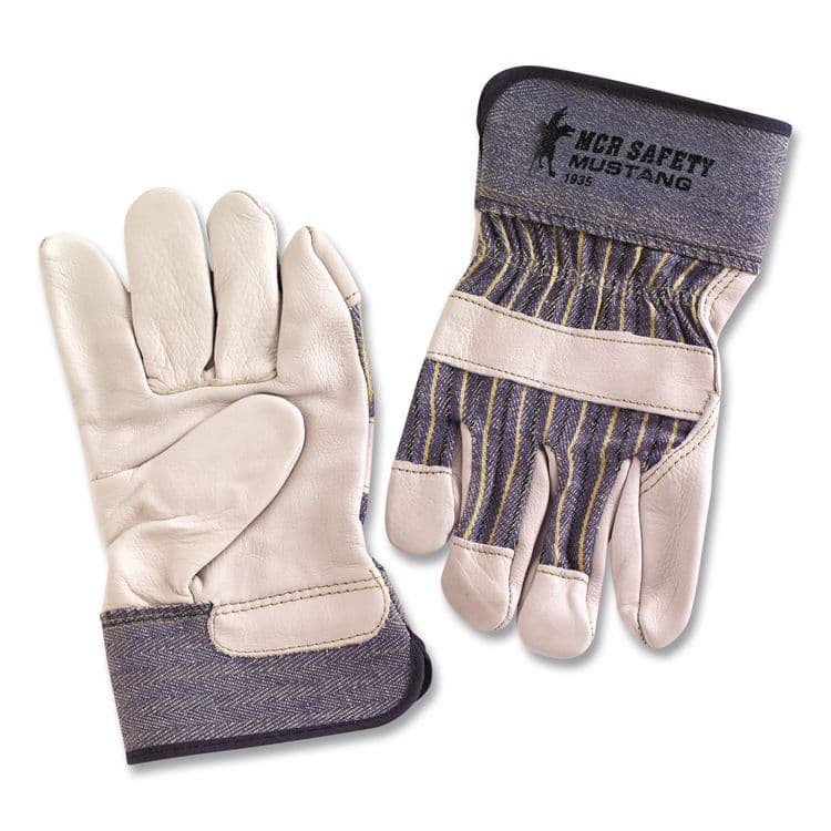 MCR SAFETY Mustang Leather Palm Gloves, Gunn Cut, Wing Thumb, Large, Blue/Cream, 12 Pairs (MPG1935L) thumbnail 4