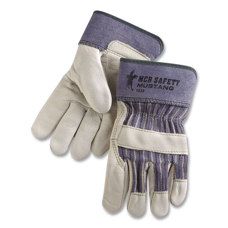 MCR SAFETY Mustang Leather Palm Gloves, Gunn Cut, Wing Thumb, Large, Blue/Cream, 12 Pairs (MPG1935L) thumbnail 3