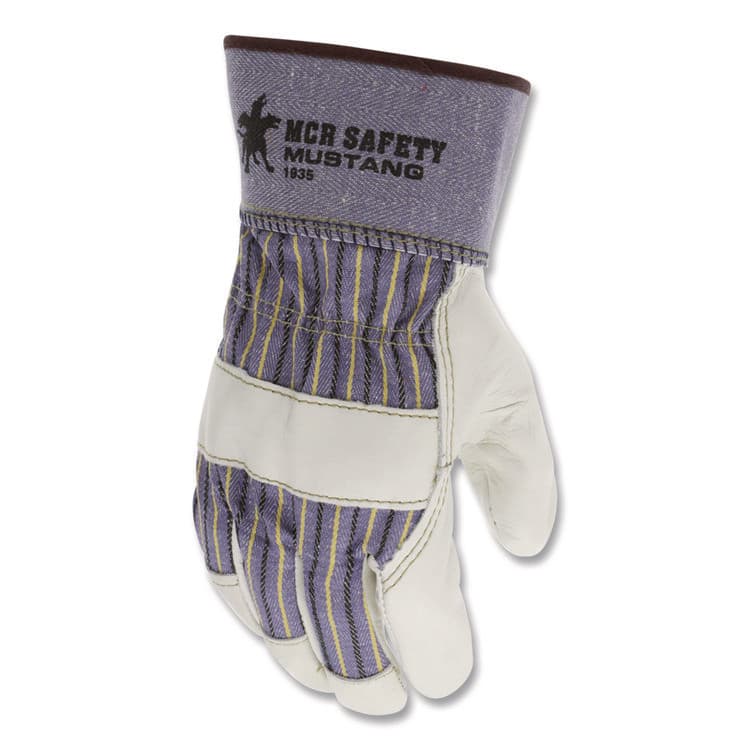 MCR SAFETY Mustang Leather Palm Gloves, Gunn Cut, Wing Thumb, X-Large, Blue/Cream, 12 Pairs (MPG1935XL)