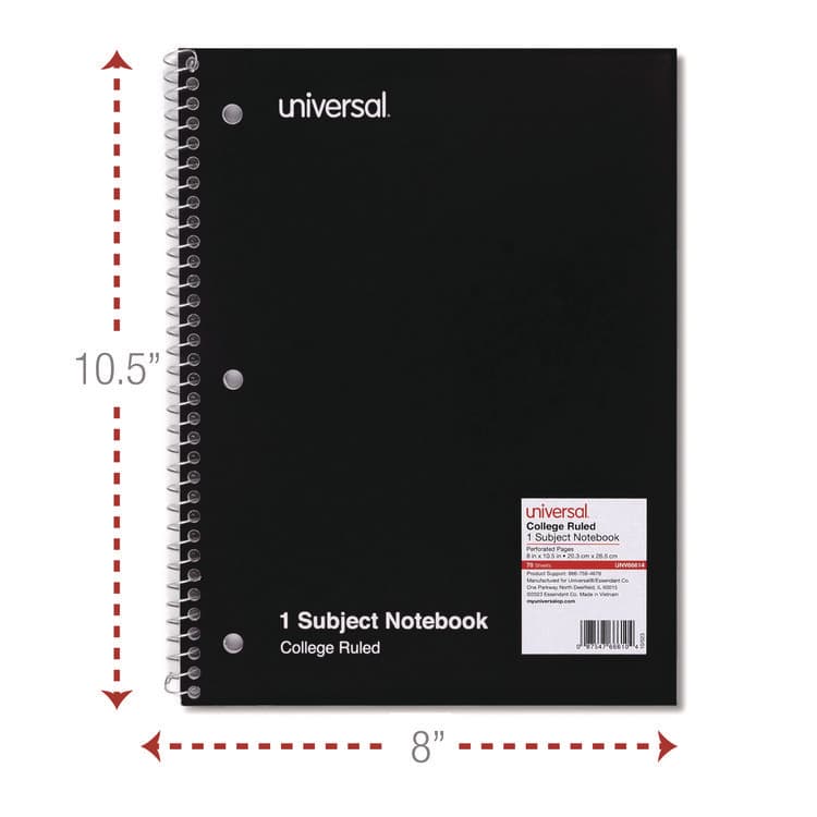 UNIVERSAL OFFICE PRODUCTS Wirebound Notebook, 1-Subject, Medium/College Rule, Assorted Cover Colors, (70) 10.5 x 8 Sheets, 4/Pack (UNV66614) thumbnail 2