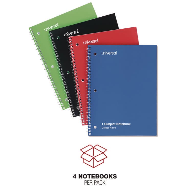 UNIVERSAL OFFICE PRODUCTS Wirebound Notebook, 1-Subject, Medium/College Rule, Assorted Cover Colors, (70) 10.5 x 8 Sheets, 4/Pack (UNV66614) thumbnail 4