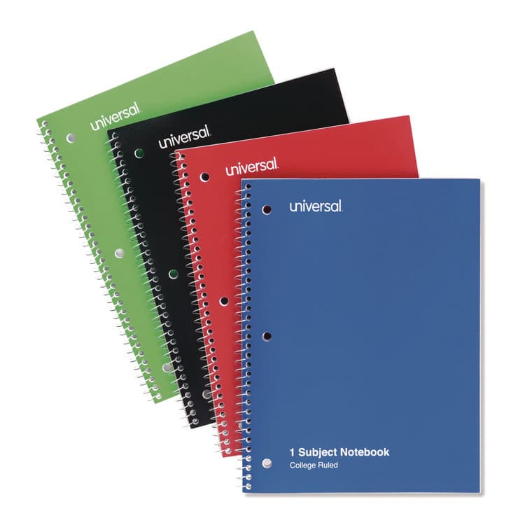 UNIVERSAL OFFICE PRODUCTS Wirebound Notebook, 1-Subject, Medium/College Rule, Assorted Cover Colors, (70) 10.5 x 8 Sheets, 4/Pack (UNV66614)