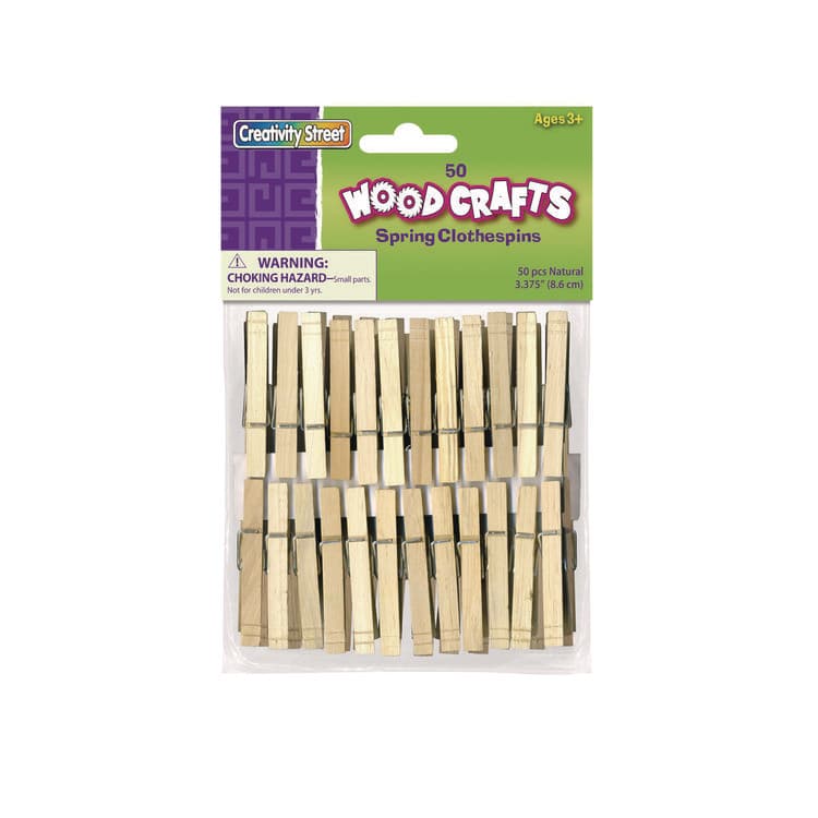 PACON CORPORATION Wood Spring Clothespins, 3.38" Length, Natural, 50/Pack (CKC365801)