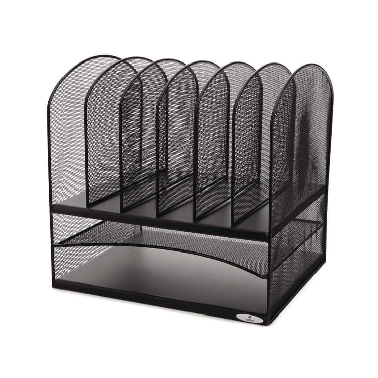 SAFCO PRODUCTS Onyx Mesh Desk Organizer with Two Horizontal and Six Upright Sections, Letter Size Files, 13.25" x 11.5" x 13", Black (SAF3255BL)